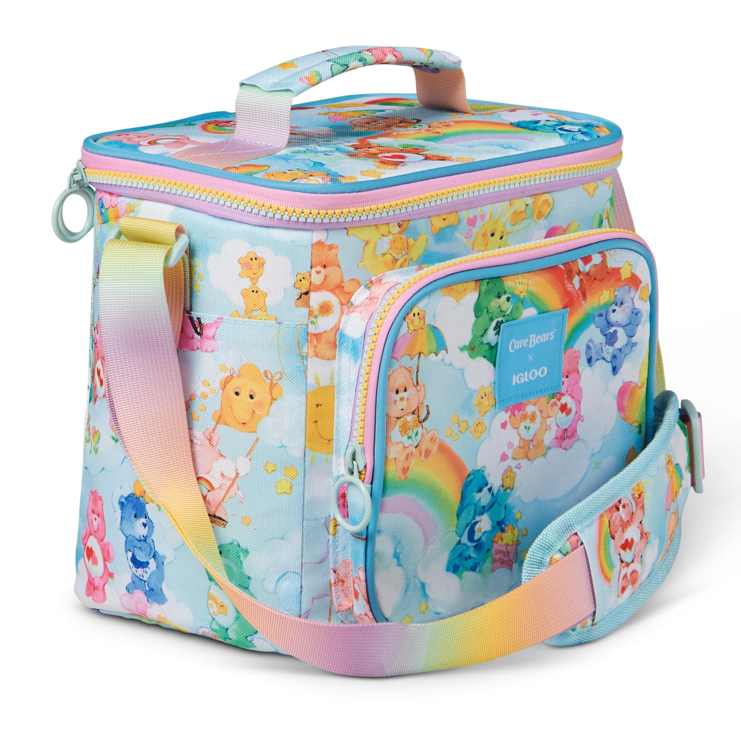 Igloo 90s Retro Collection Square Lunch Box Cooler with Front Pocket and Adjustable Strap, Carebears