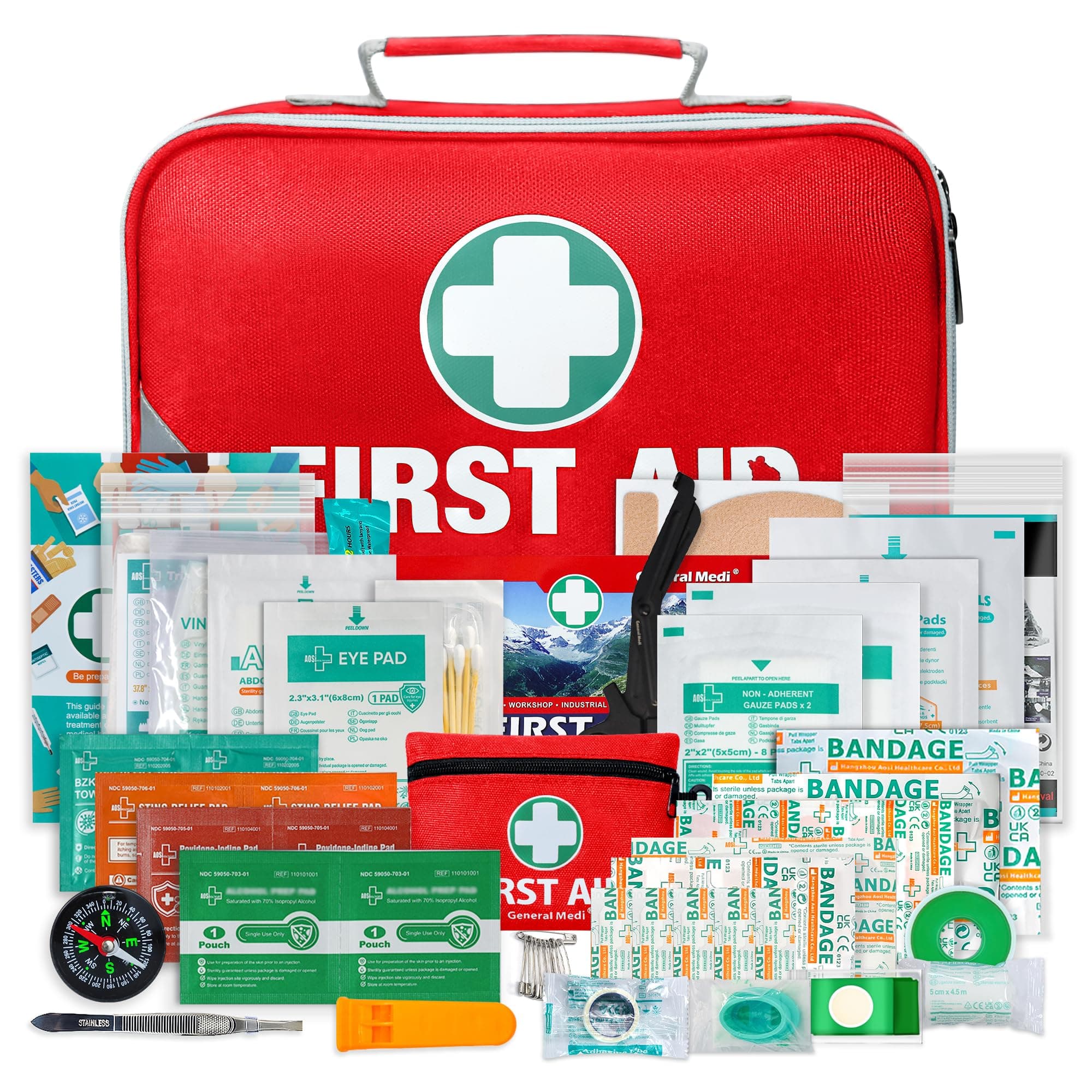 General Medi 2-in-1 First Aid Kit (215 Piece Set) + 43 Piece Mini First Aid Kit -Includes Ice(Cold) Pack, Moleskin Pad and Emergency Blanket for Travel, Home, Office, Car, Workplace