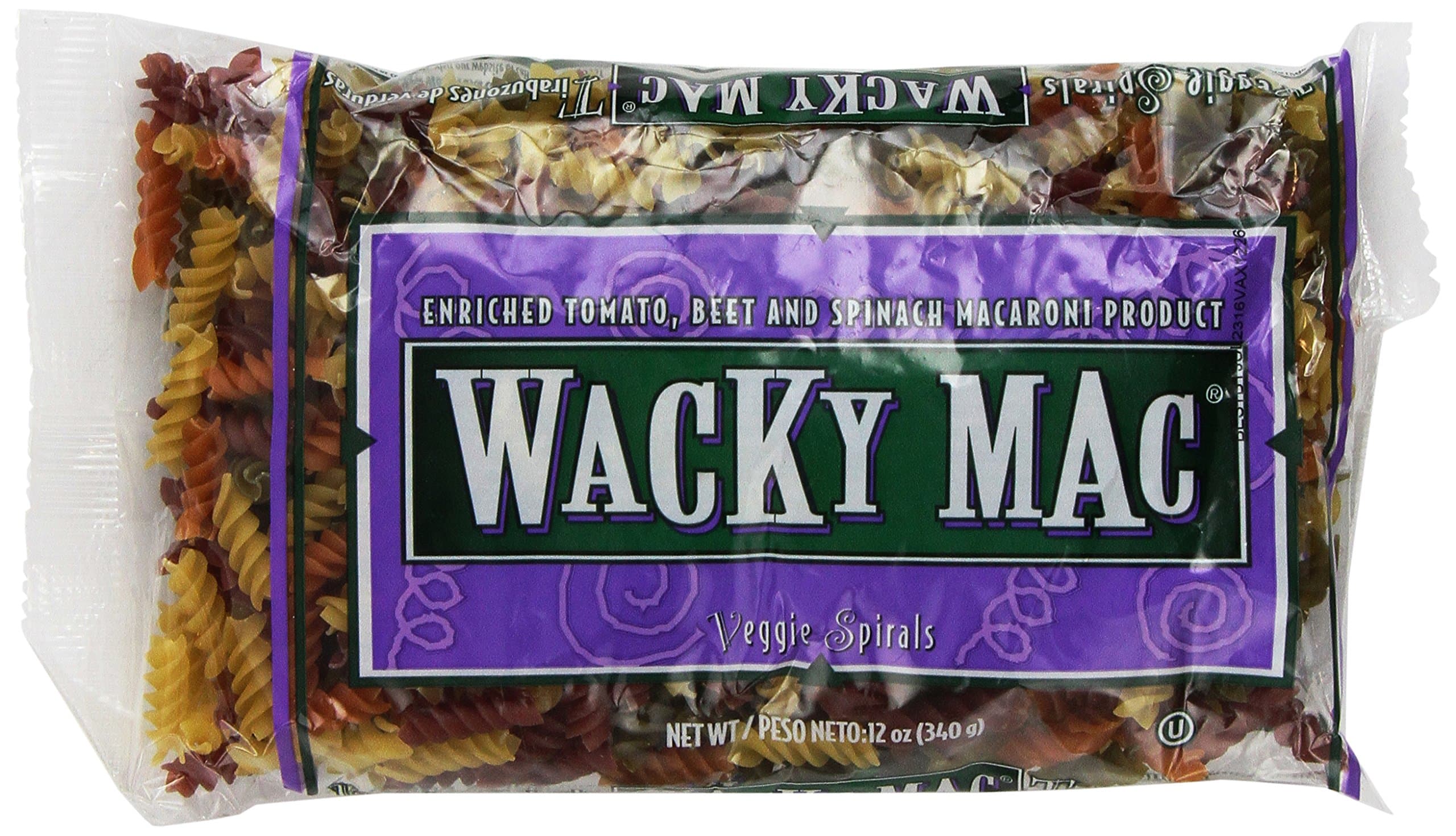 WACKY MACEnriched Tomato, Beet & Spinach Macaroni, Veggie Spirals, 12oz Bag (Pack of 4)