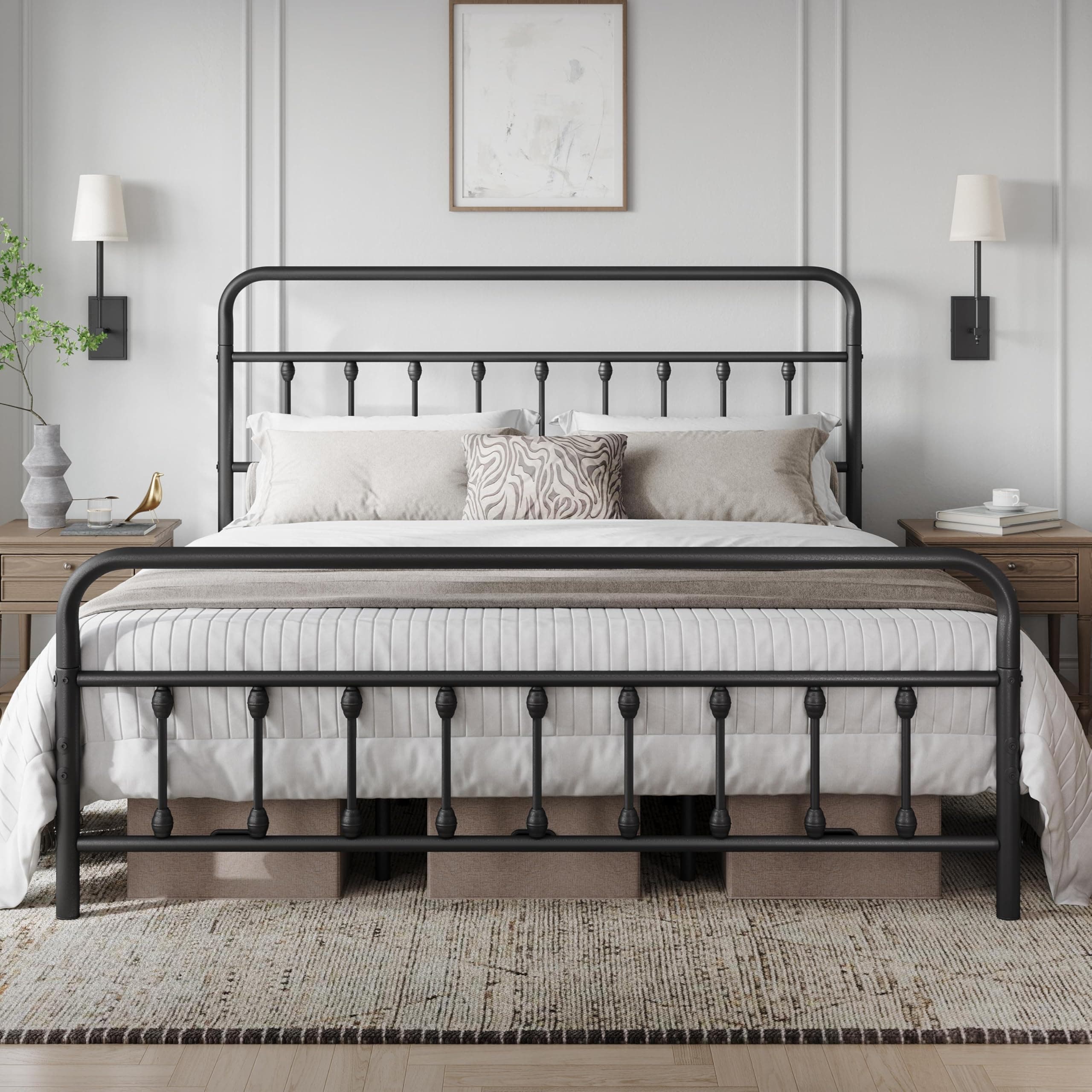 Yaheetech Classic Metal Platform Bed Frame Mattress Foundation with Victorian Style Iron-Art Headboard/Footboard/Under Bed Storage/No Box Spring Needed/King Size Black