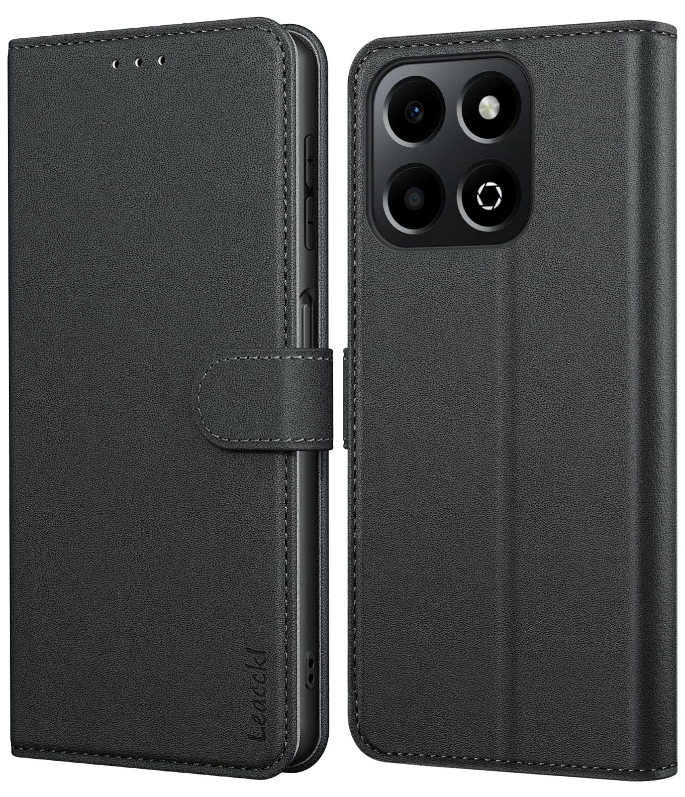 for Honor 200 Smart Leather Wallet Case,Flip Case with Card Holder and Magnetic Buckle, Black