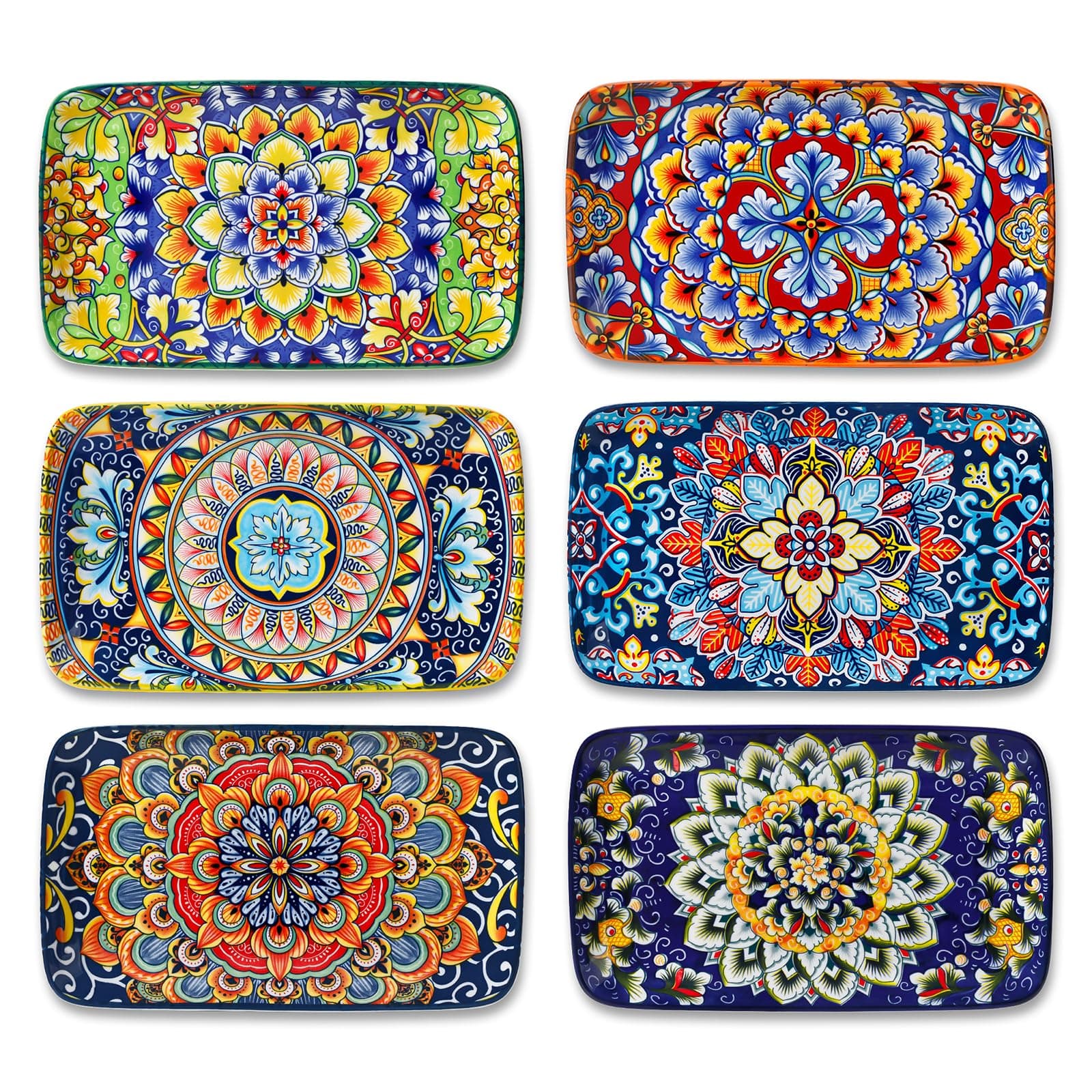 vancasso Simi 6-Piece Ceramic Salad Plates Set - 8.5 Inch, Rectangular Dessert Plates for Sushi, Appetizer, Cake - Microwave & Oven Safe, Porcelain Plates for Kitchen Decor