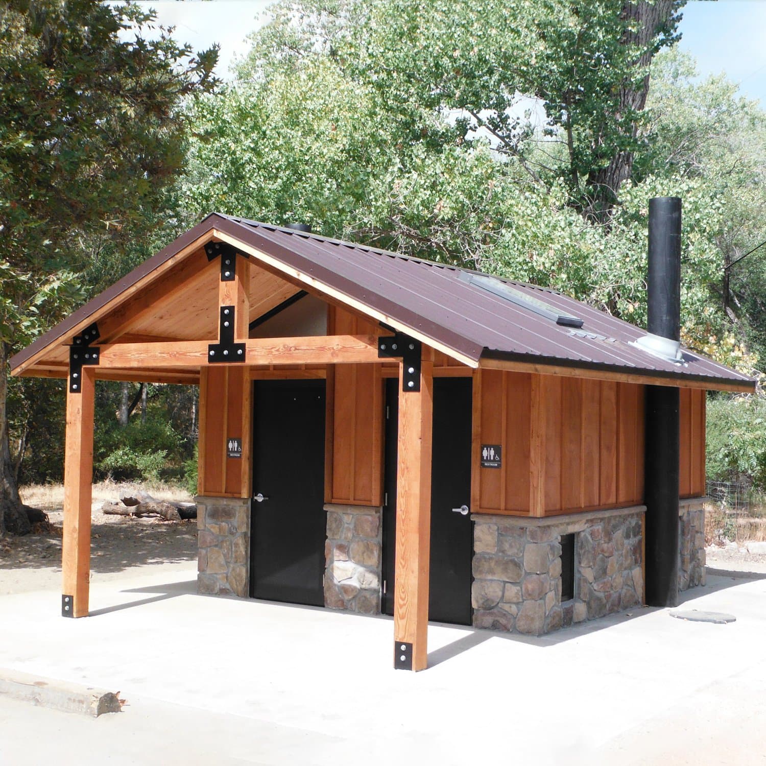 Romtec 1017 - SST Aspen Compact Double Waterless Restroom w/4ft Stg Room - With 750 gallon Vault