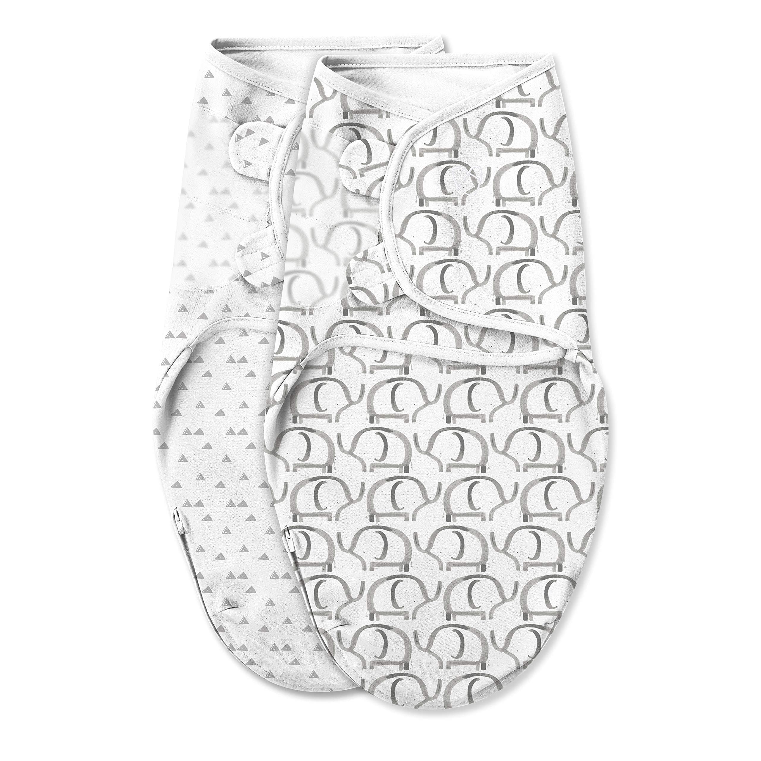 SwaddleMeLuxe Easy Change Swaddle, Ellie Elephant/Triangle Grey, Small/Medium (0-3 Months)