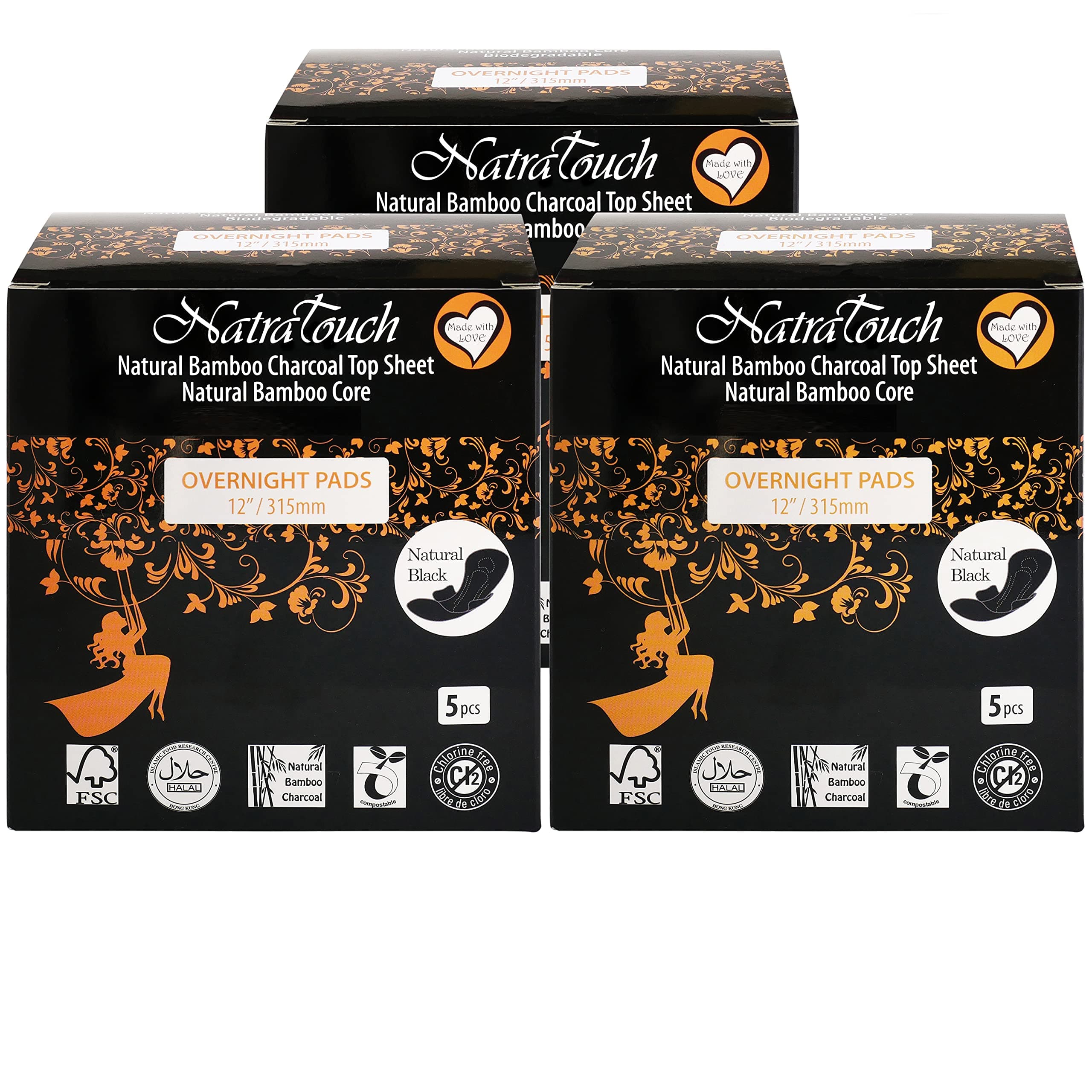 ~ COMPOSTABLE ~ Bamboo Charcoal Sanitary Pads -Overnight