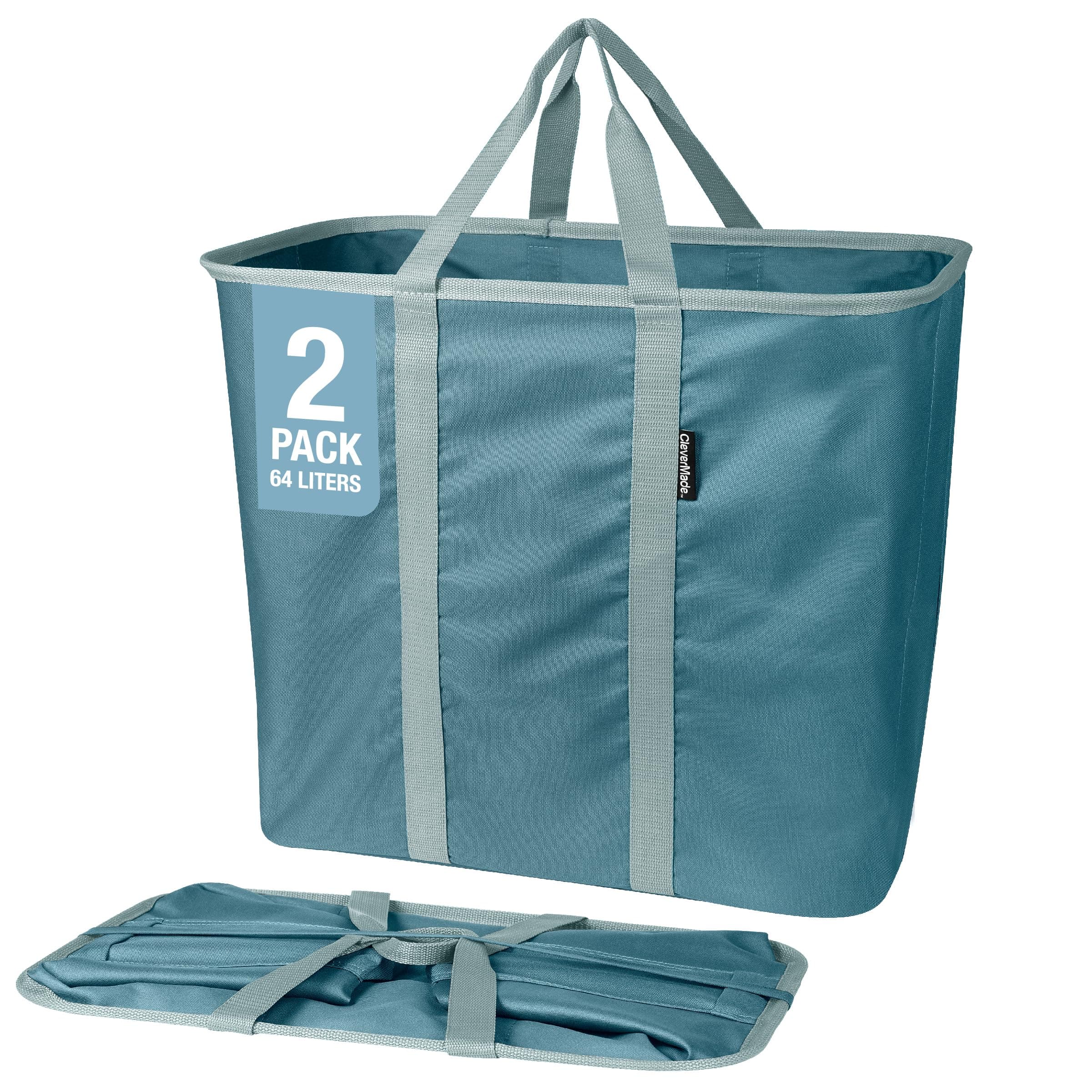 CleverMade Collapsible Laundry Basket, Large Foldable Clothes Hamper Bag, Laundry Tote Carry All Bin XL Pop-Up Caddy with Handles, Dark Teal/Light Teal, 2 Pack