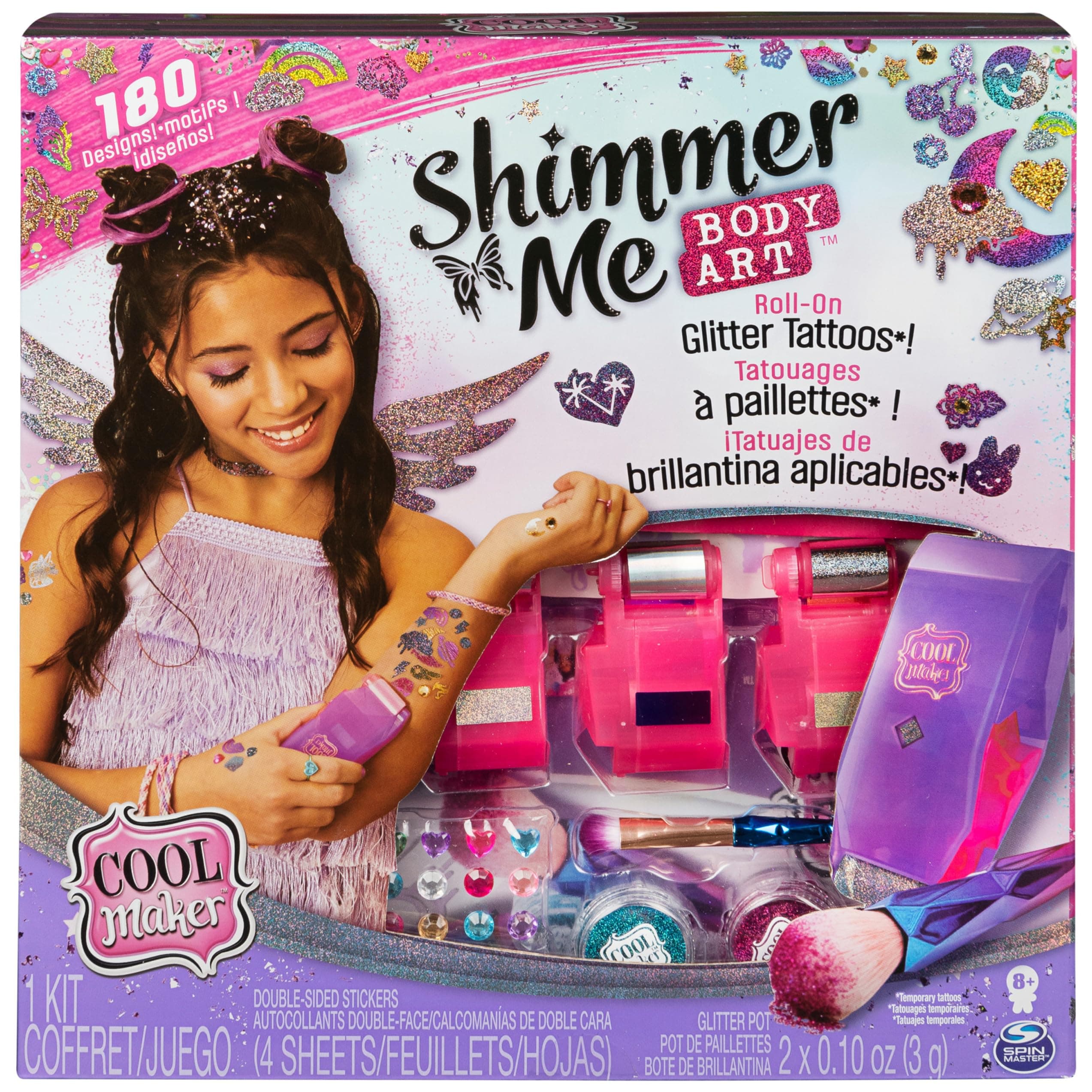 Shimmer Me Body Art with Roller, 4 Metallic Foils and 180 Designs, Temporary Tattoo Kids Toys for Ages 8 and up