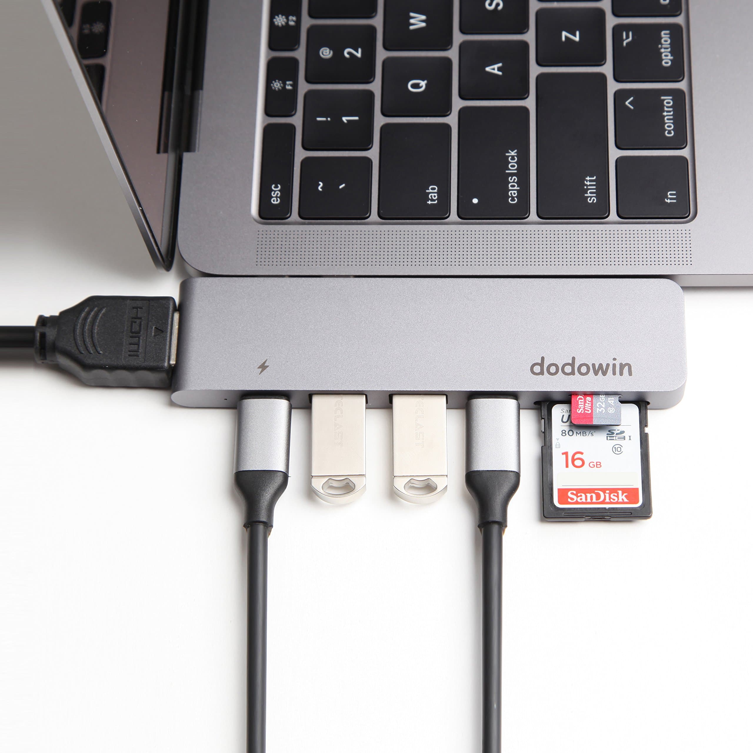 Dodowin USB C HUB compatible with Macbook Air 2018 Macbook Pro 2019 2018 2017 Macbook Pro Adapter, Thunderbolt 3 USB-C Power Delivery, 1* Port USB C, 4K HDMI, 2*USB 3.0, SD/TF Card(space gray)