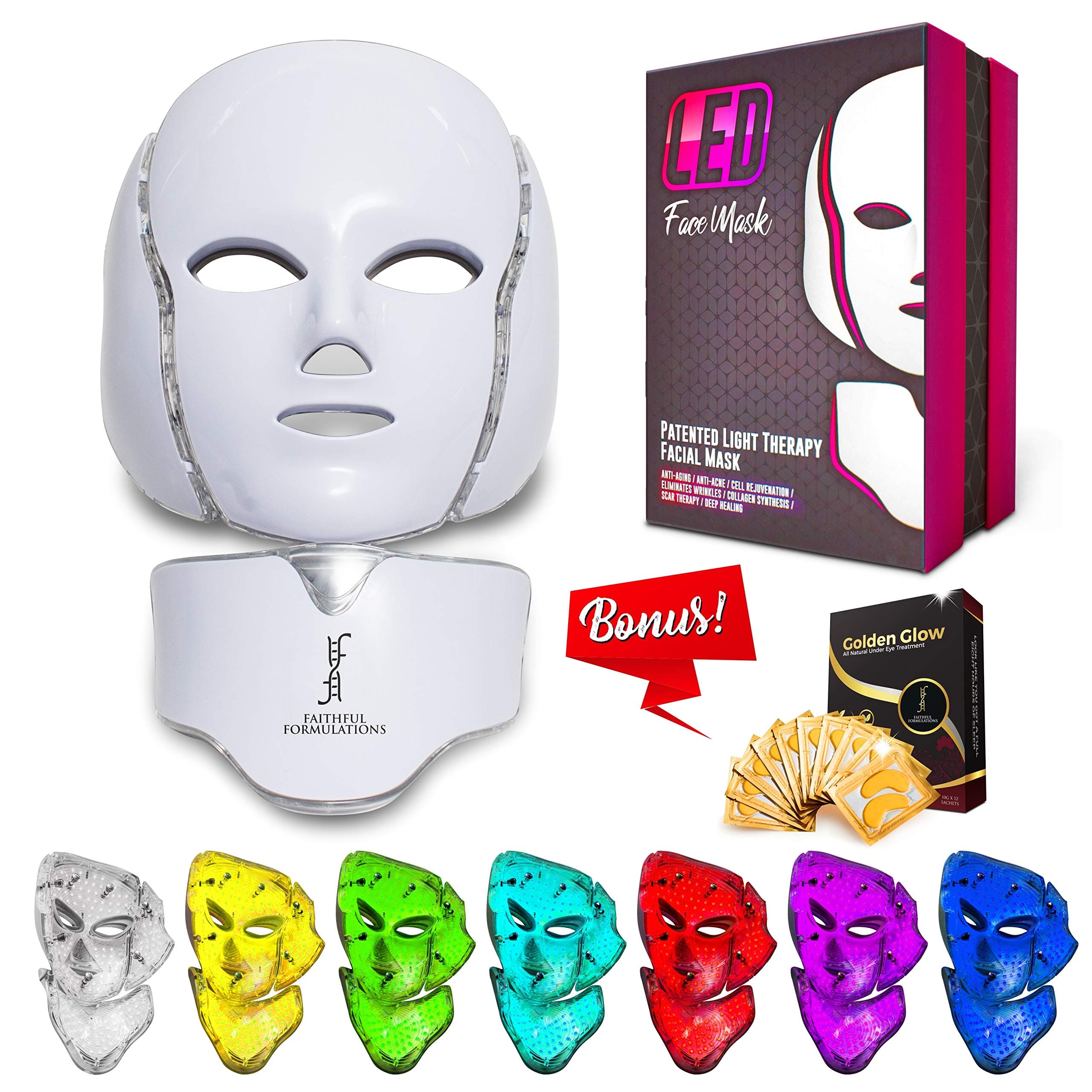Red Light Therapy LED Face Mask Neck 7 Color | LED Mask Therapy Facial Photon For Healthy Skin Rejuvenation | Collagen, Anti Aging, Wrinkles, Scarring | Korean Skin Care, Facial Skin Care Mask