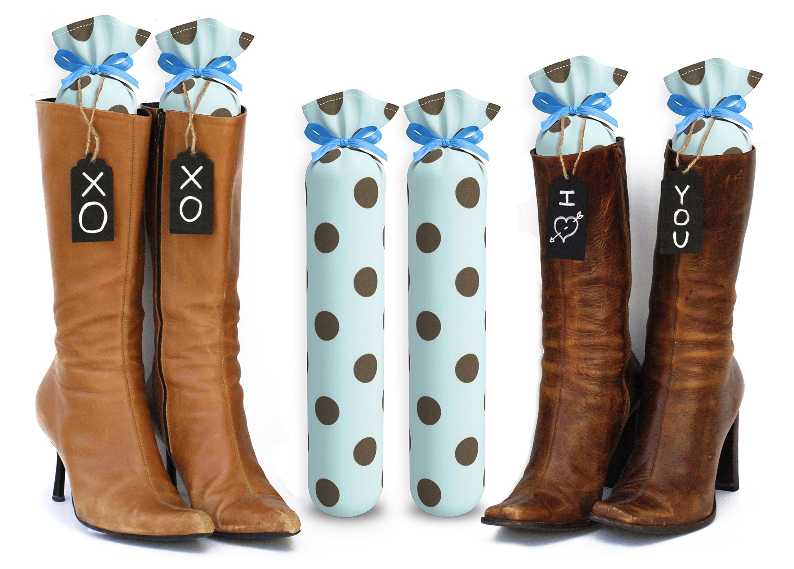 My Boot TreesMy Boot Trees - Boot Shaper Stands for Closet Organization - Keeps Them Shaped Properly - Many Patterns to Choose from - 1 Pair (Light Blue with Brown Polka Dots)