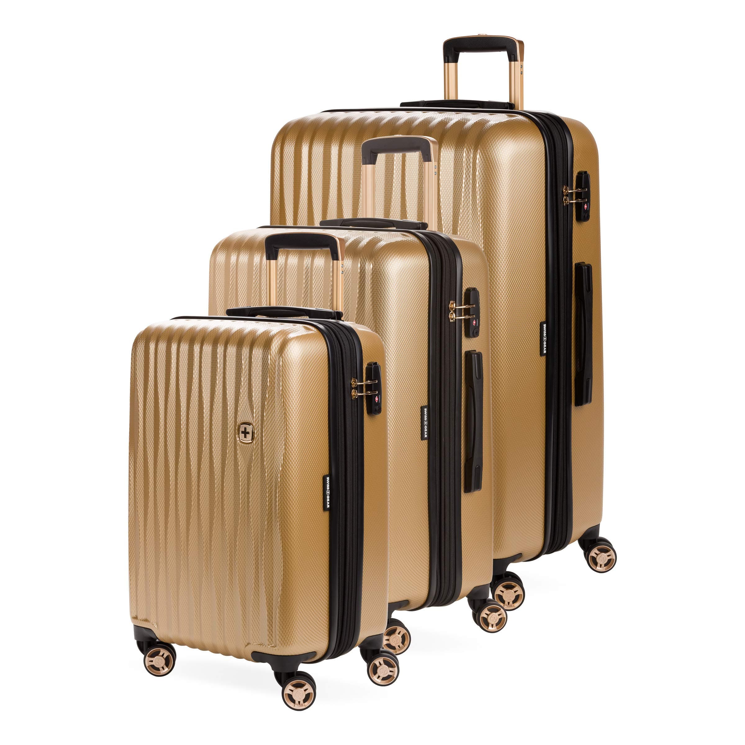 SwissGear 7272 Energie Expandable Hardside Luggage with Spinner Wheels and TSA Lock, Gold, 3-Piece Set (19/24/27)