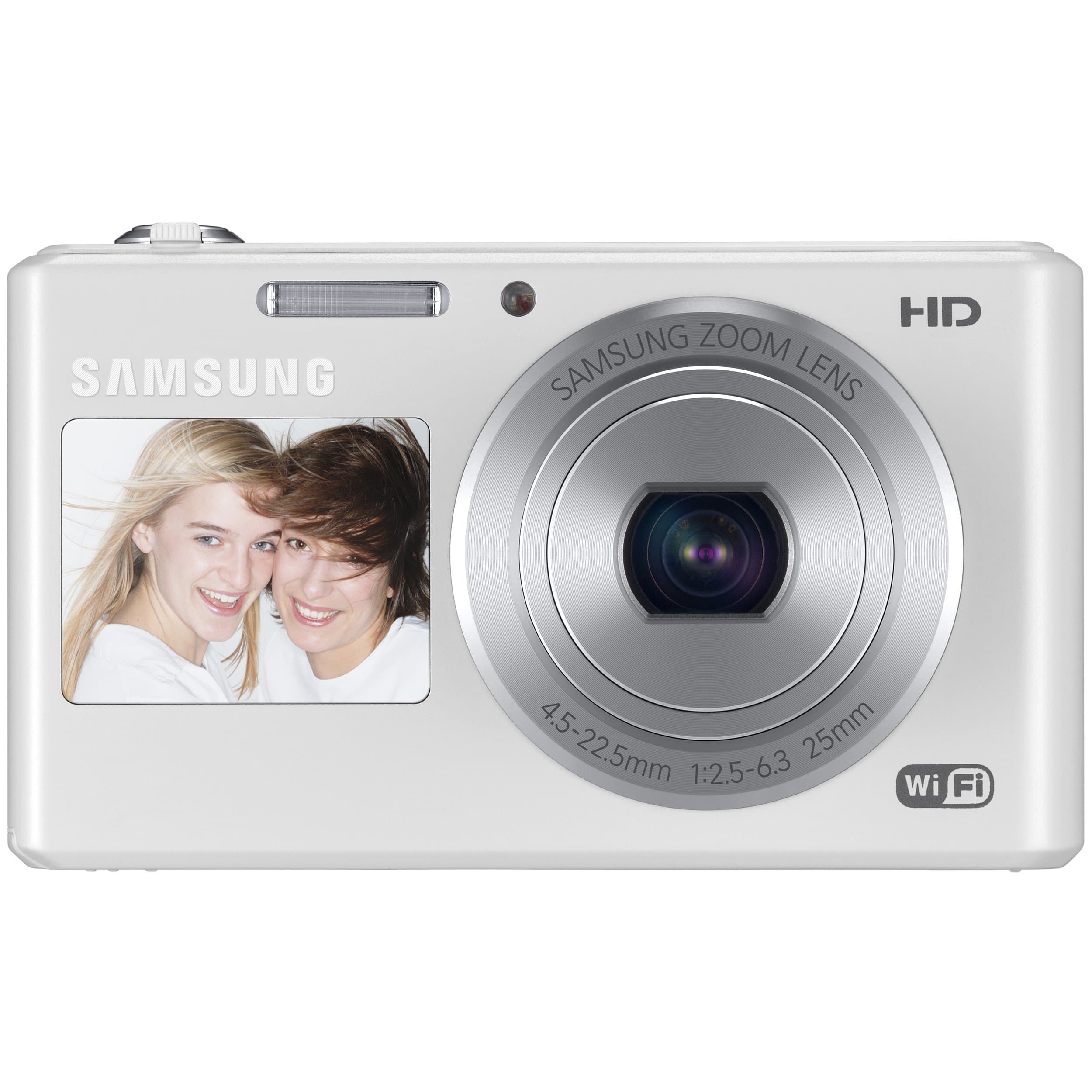 Samsung DV150F 16.2MP Smart WiFi Digital Camera with 5x Optical Zoom and 2.7" main and 1.48" front Dual LCD Screens (White)