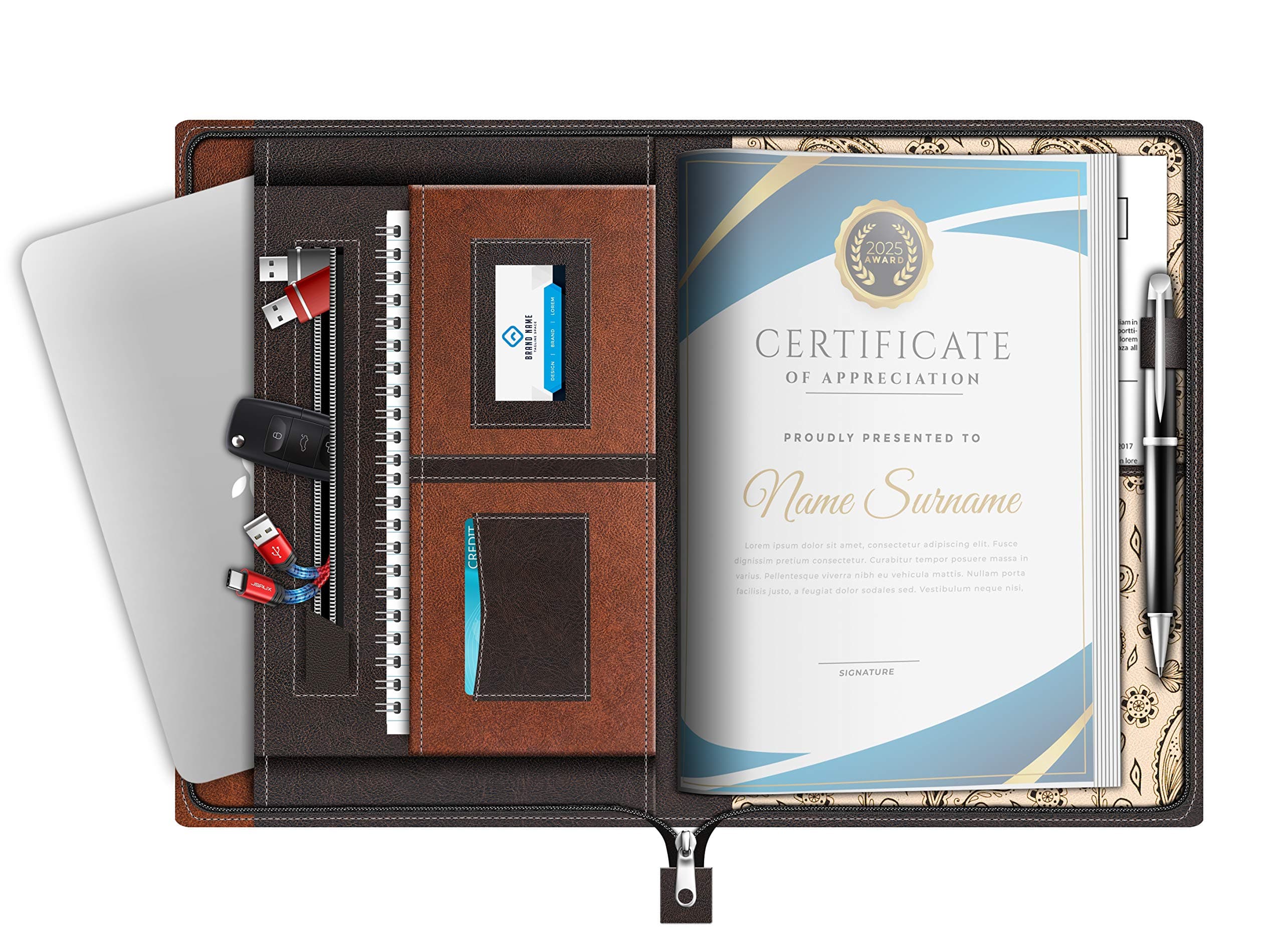 FEDUS 20 Leafs Multipurpose Leatherette Professional File Folders for Certificates,Documents Holder, Document Bag,Portfolio, Executive File A4 Size Documents Holder with 20 Leafs for Men and Women