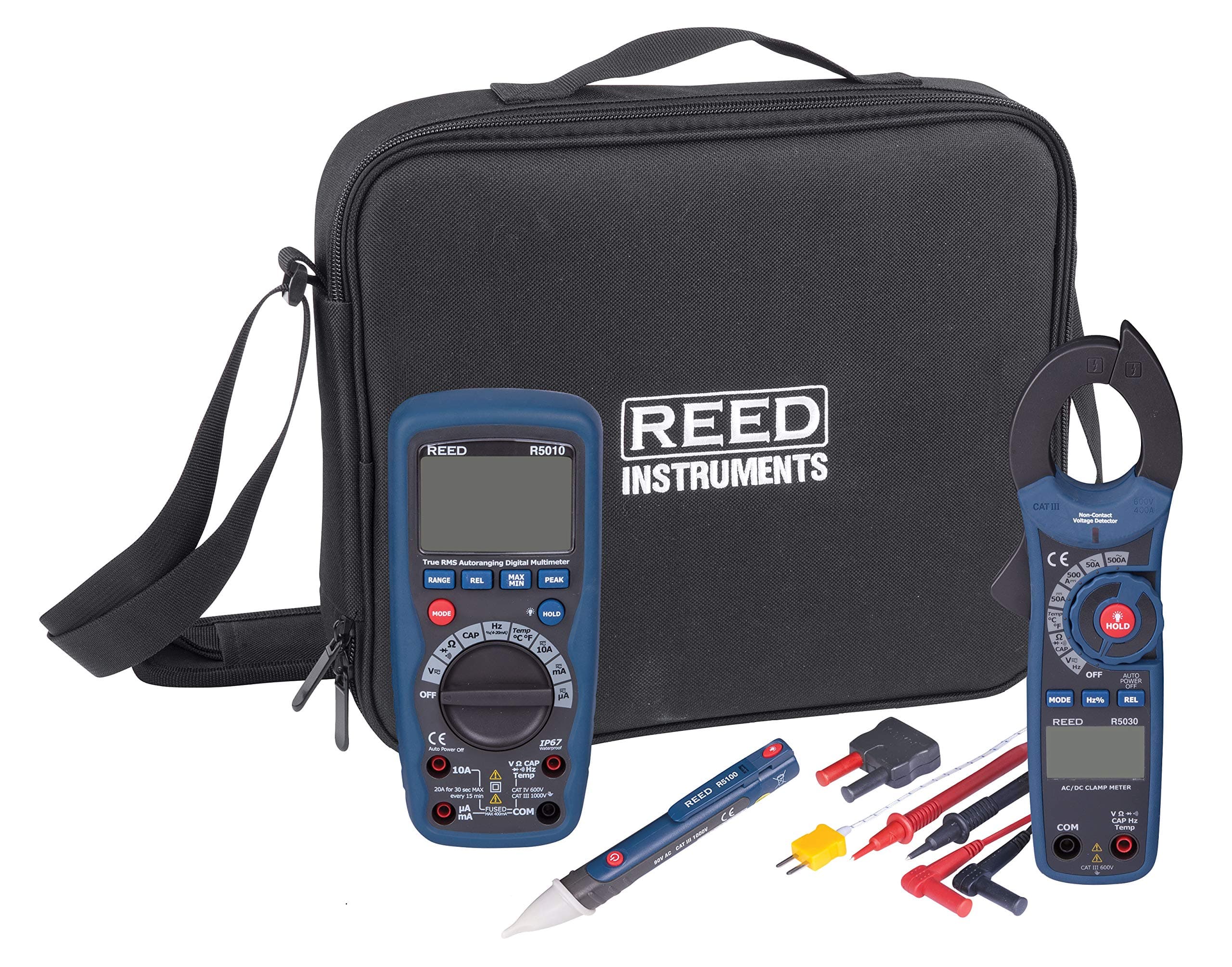 Reed ST-HVACKIT 7-Piece HVAC Combo Kit with Multimeter, Clampmeter, Voltage Detector, Input Adapter, and Test Leads
