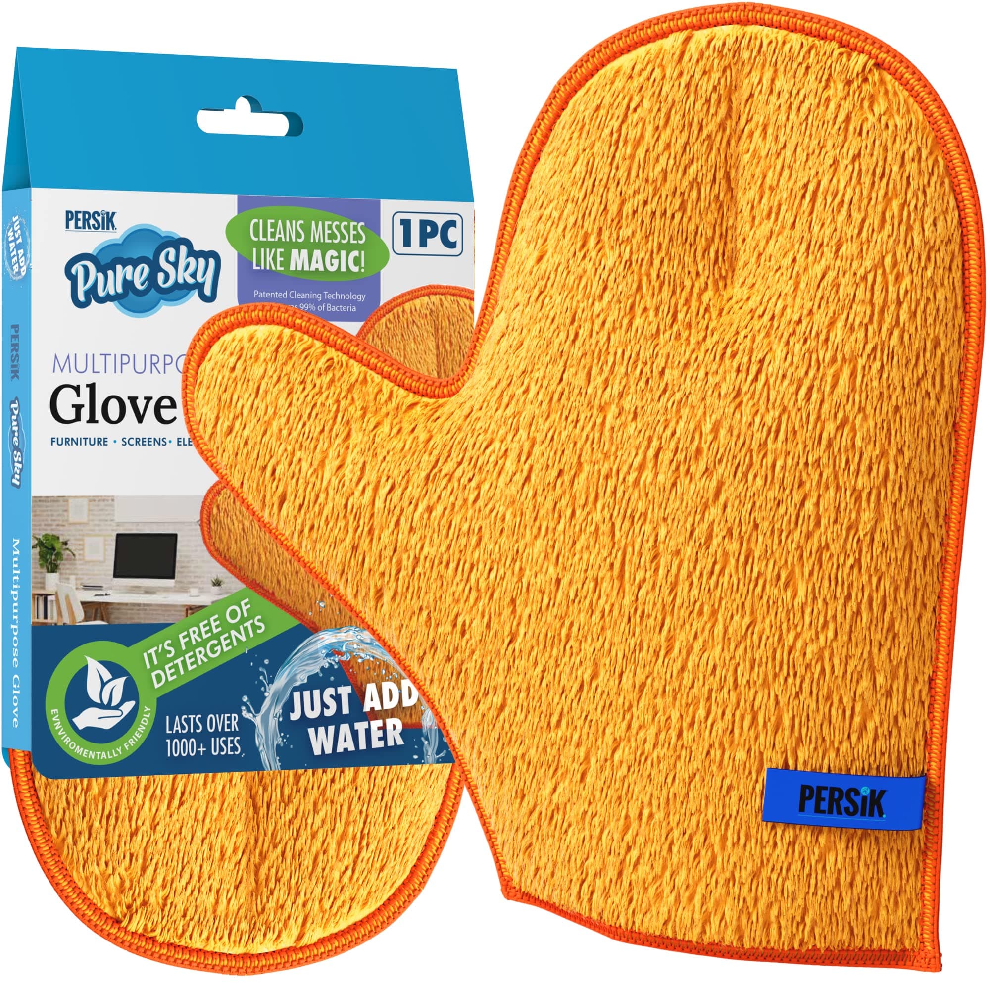 Pure-Sky Microfiber Glove Dusting Mitt - Ultra Microfiber Cleaning Cloth Glove - JUST ADD Water No Detergents Needed - Use for Cleaning Furniture, Home