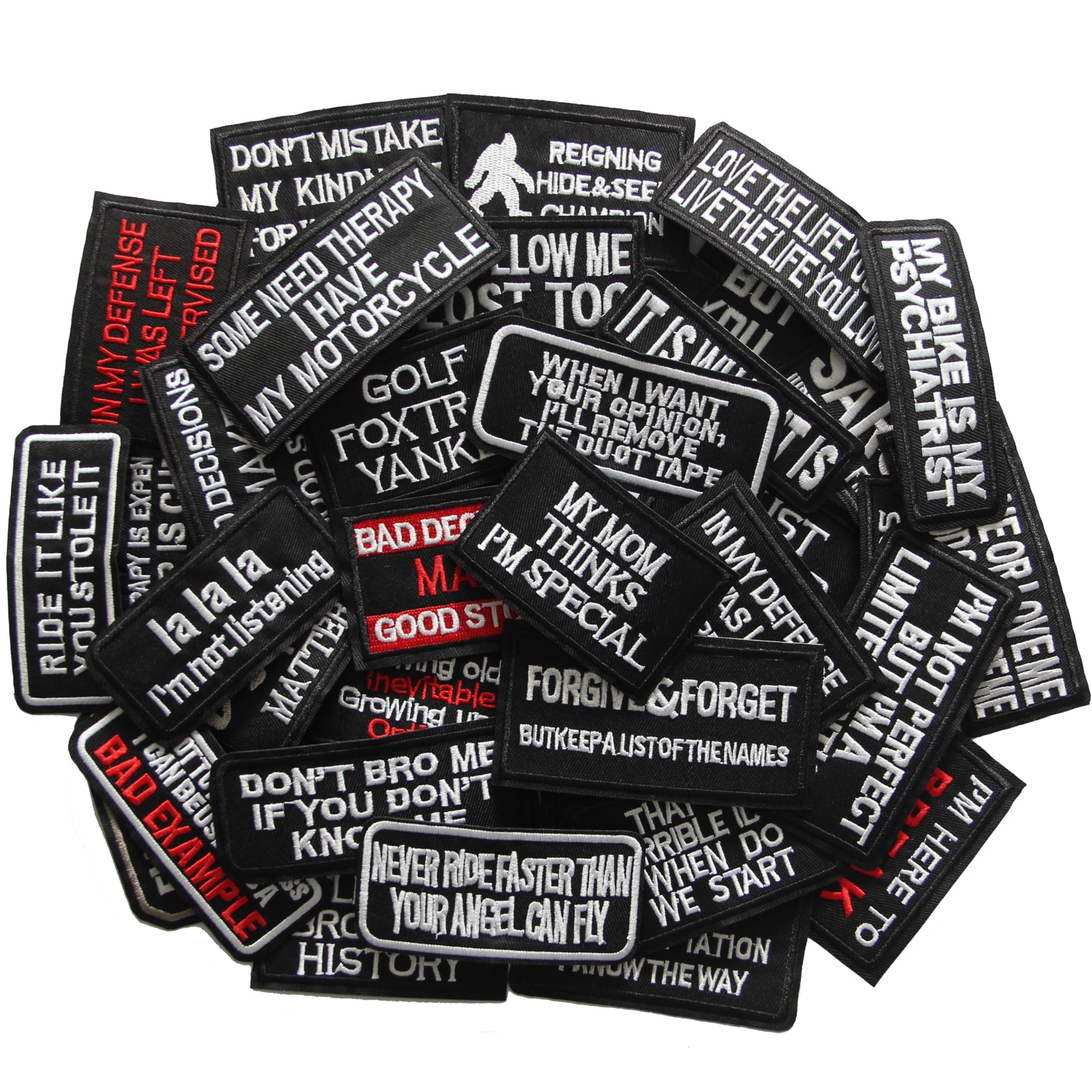 YLY Iron On Patch,40pcs Assorted Funny Slogan Letter Iron on/Sew on Word Embroidered Patches for Motorcycle Biker Vest Backpacks Jeans Jackets Bag Gear Uniform Hat Clothing