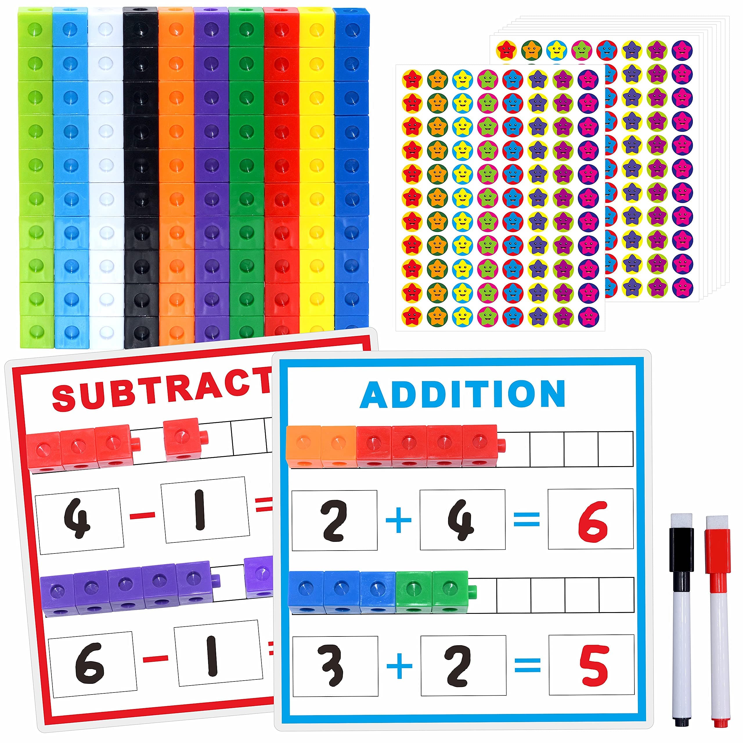 Math Linking Cubes, Math Cubes Manipulatives with Activity Cards Linking Cube Math Counters for Kids Kindergarten Learning Activities