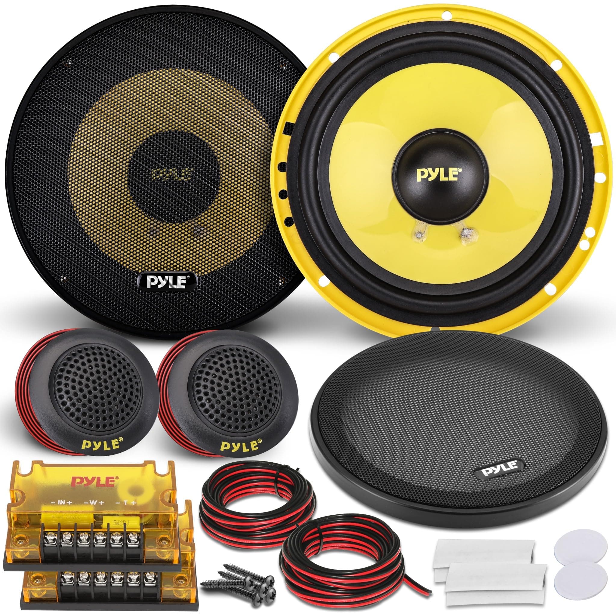 Pyle 2Way Custom Component Speaker System 6.5" 400 Watt with Electroplated Plastic Basket, Butyl Rubber Surround & 40 Oz Magnet Structure Wire Installation Hardware Set Included Pyle PLG6C
