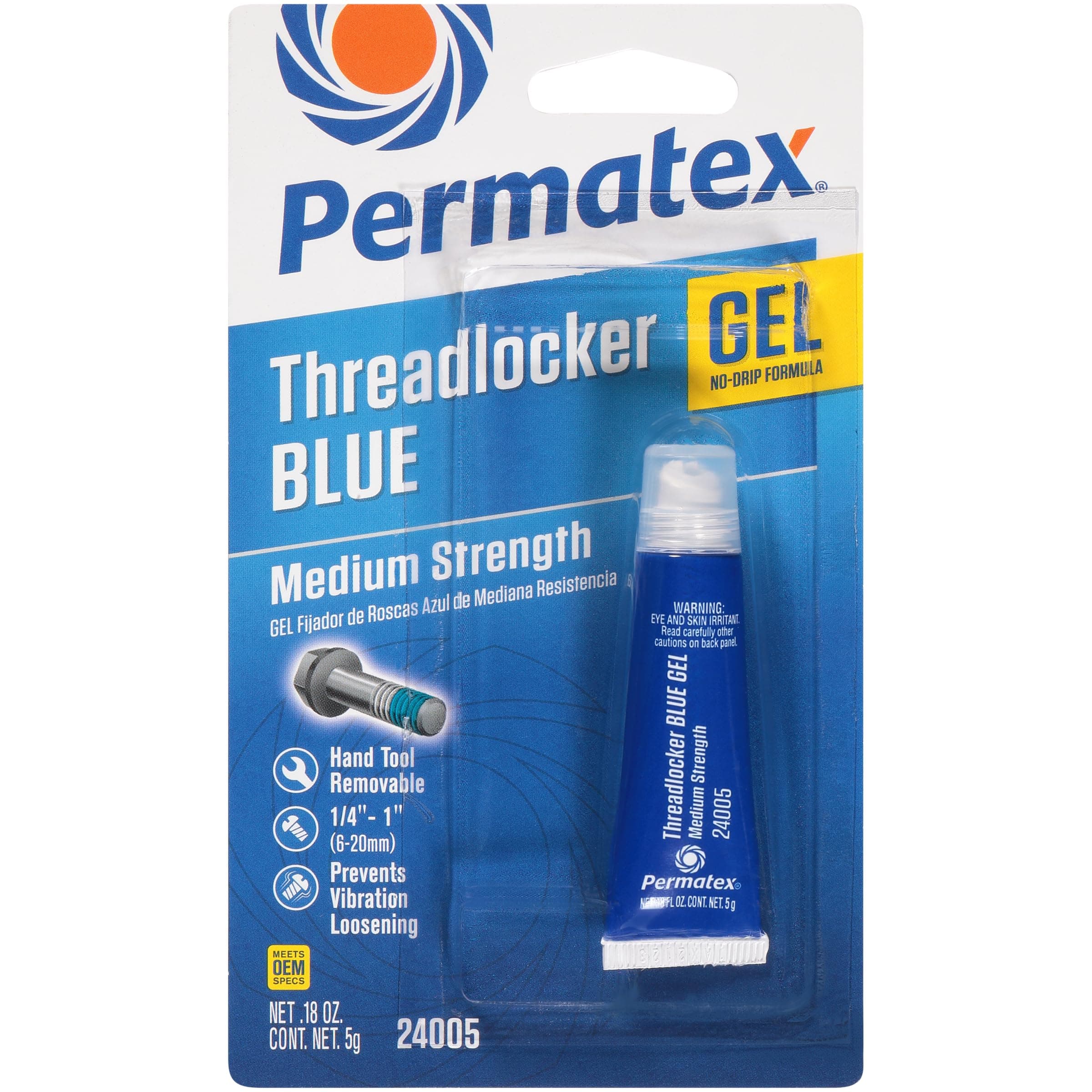 24005 Medium Strength Threadlocker Blue Gel, 5 g