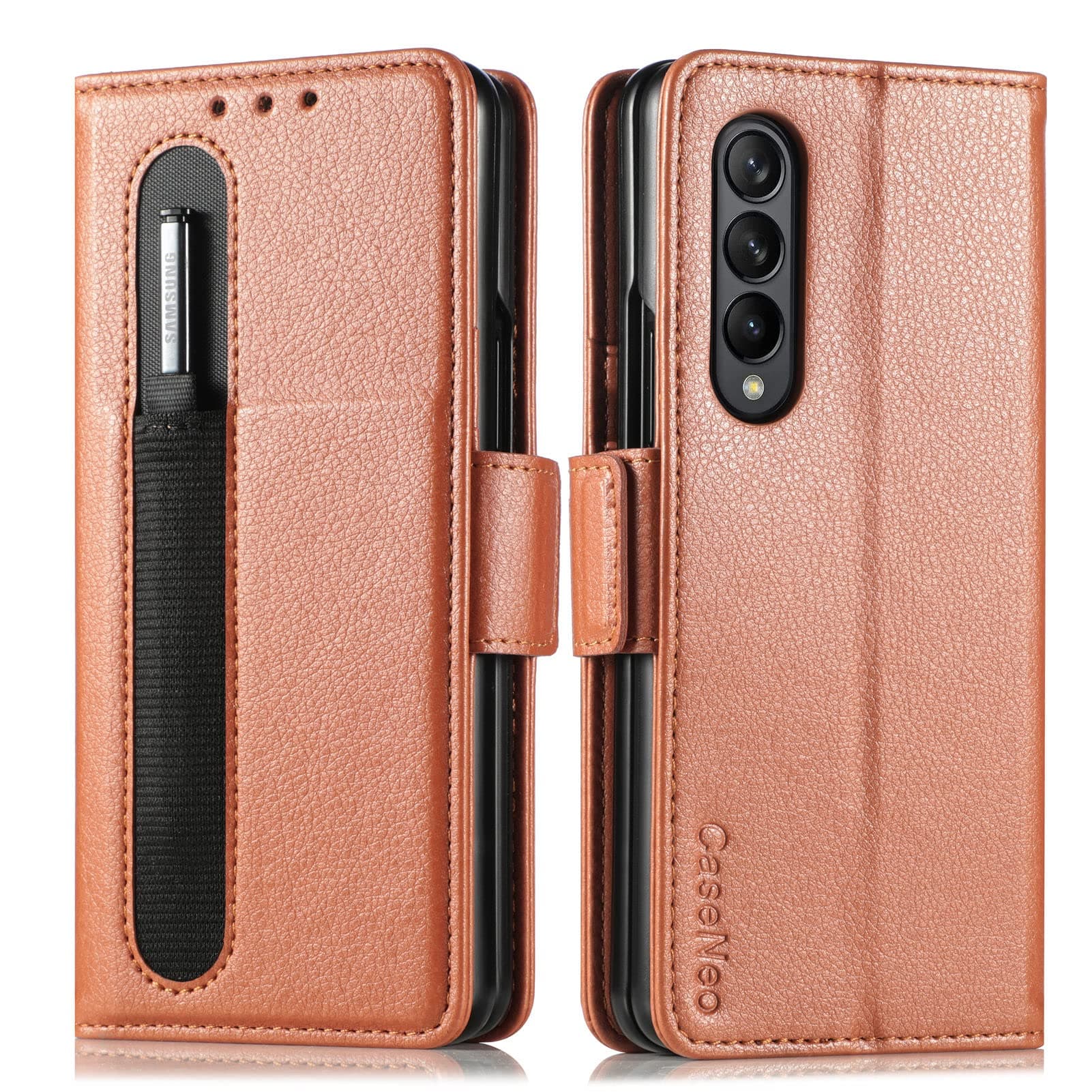For Galaxy Z Fold 4 Wallet Case Cover with S Pen Holder & Card Holder, Z Fold 4 Cases for Women Men, Durable Leather Flip Folio Kickstand Phone Cover Case for Samsung Galaxy Z Fold 4 5G 2022 (Brown)