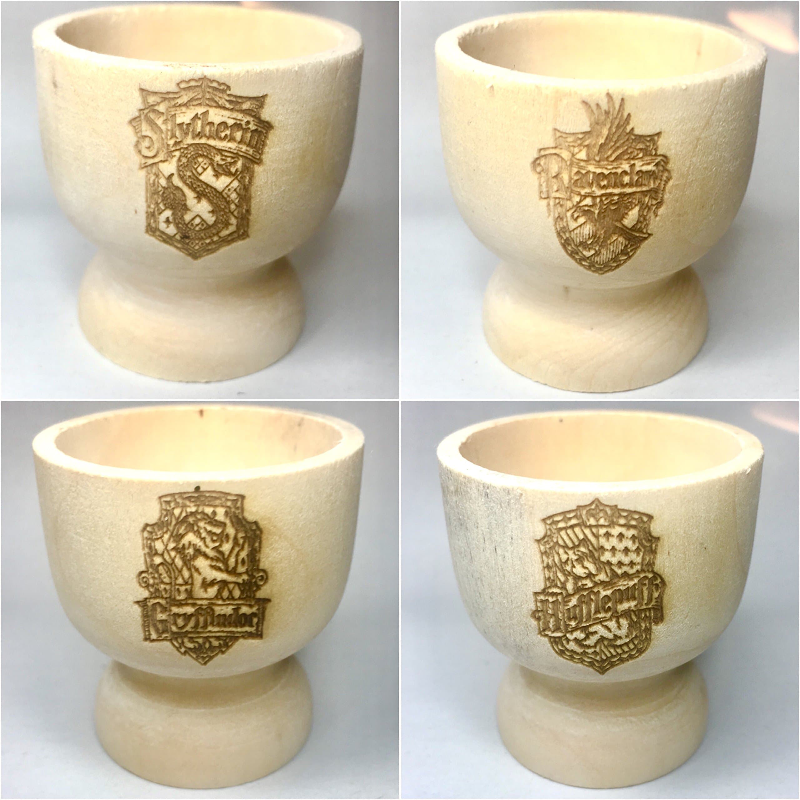 HARRY POTTER EASTER EGG HOUSE PERSONALISED ENGRAVED WOODEN EGG CUP - EASTER, CHOCOLATE, BOY, GIRL, PRESENT GIFT HOGWARTS SLYTHERIN, GRYFFINDOR, HUFFLEPUFF, RAVENCLAW, CREST BADGE