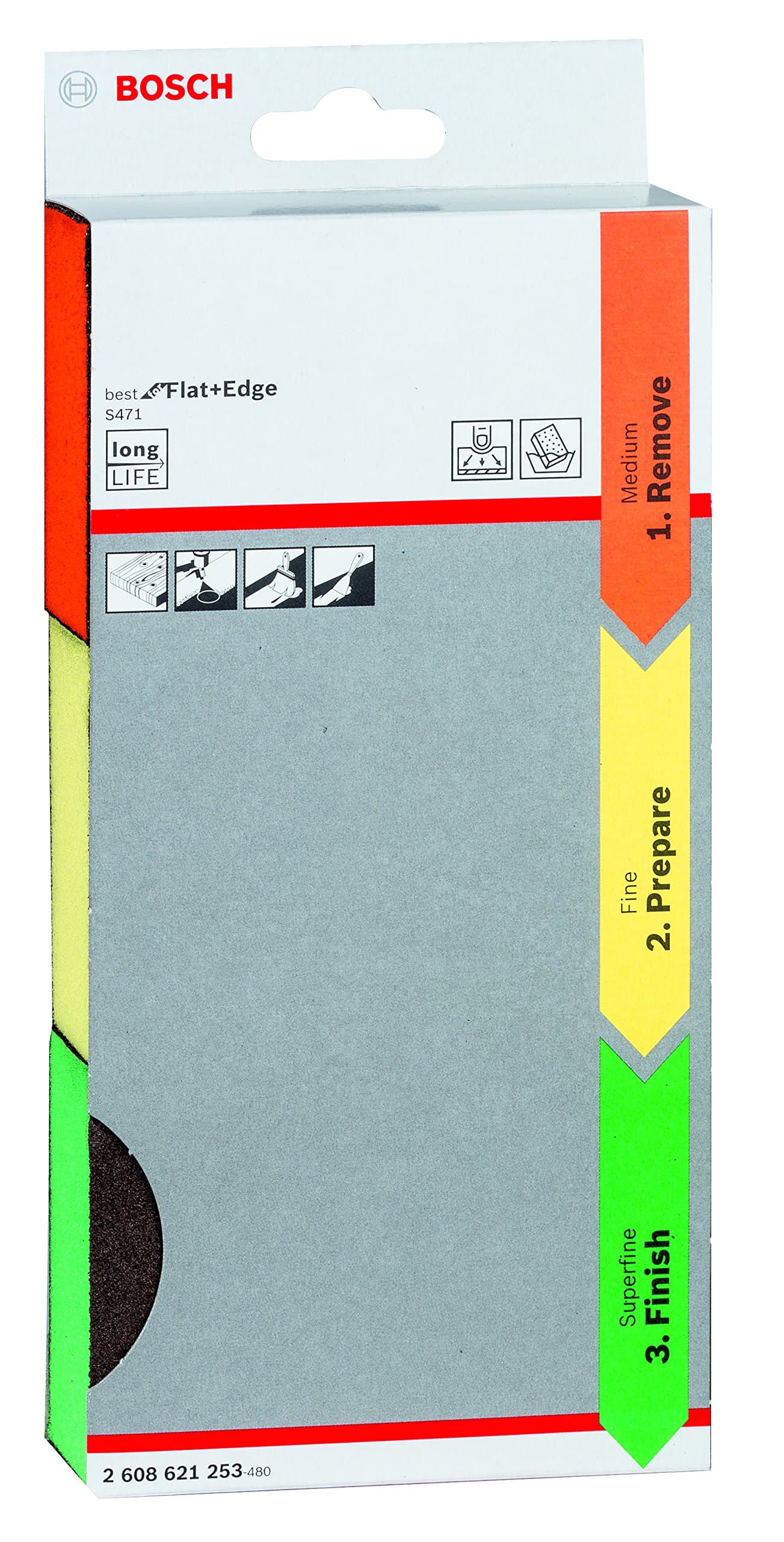 Bosch Professional 3-Piece Sanding Sponge S471 Best for Flat and Edge Set (wood, plastic and metal, Accessories for Hand Sanding)