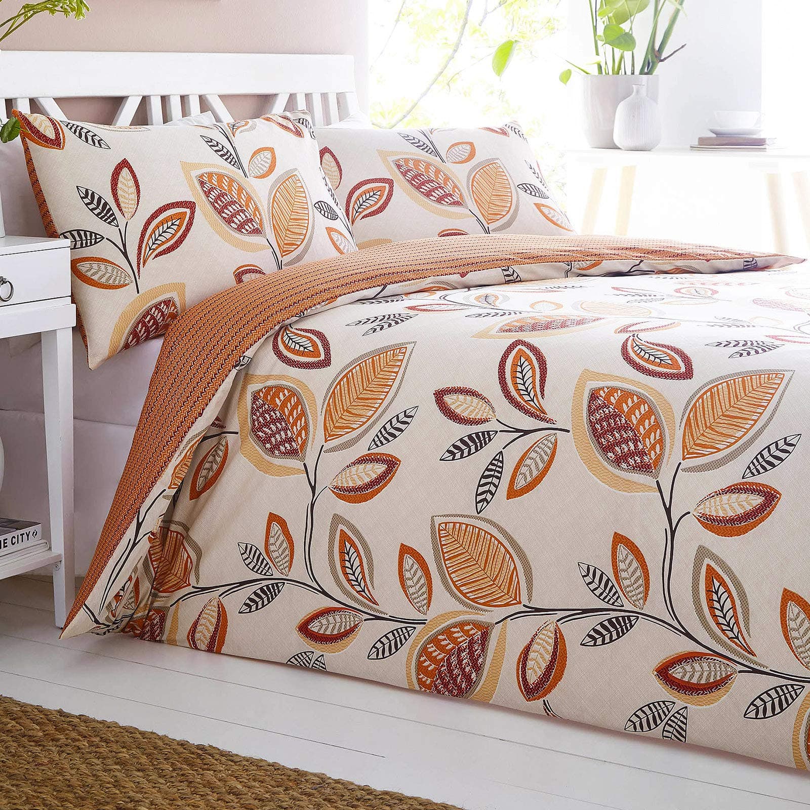 Bedmaker Leaf Trail Terracotta Double Duvet Cover Set