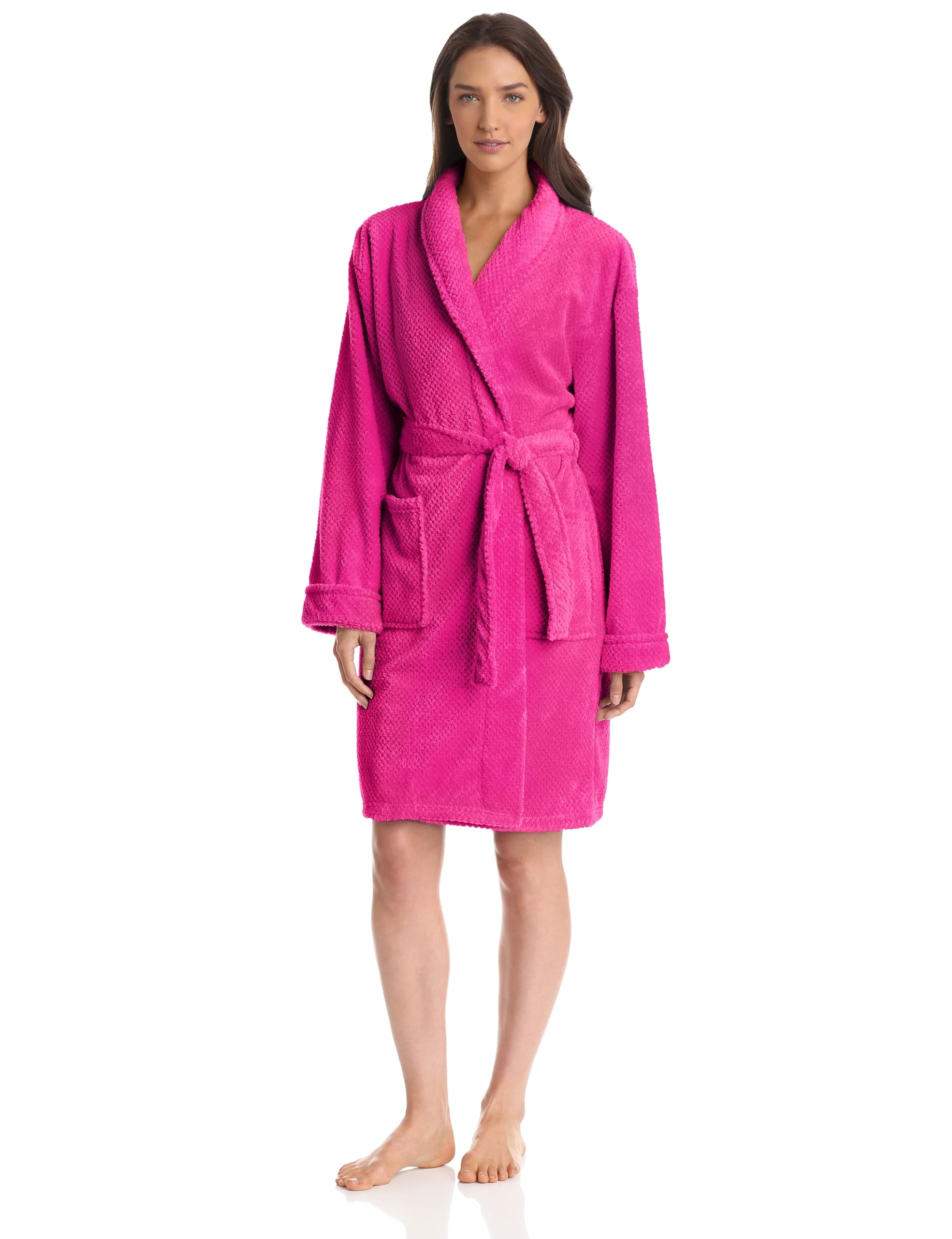 Hotel Spa Collection Popcorn Jacquard Bath Robe, One Size, Dark Pink