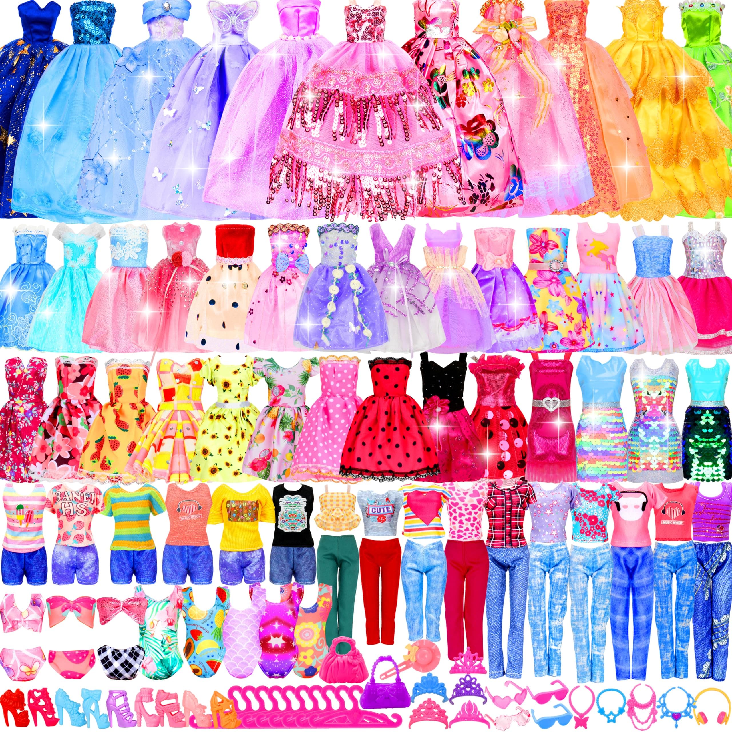33 Pack Handmade Doll Clothes Set Including 2 Princess Dresses 2 Fashion Dresses 2 Tops and Pants 2 Bikini Swimsuits 10 Shoes and 15 Accessories for 11.5 Inch Doll