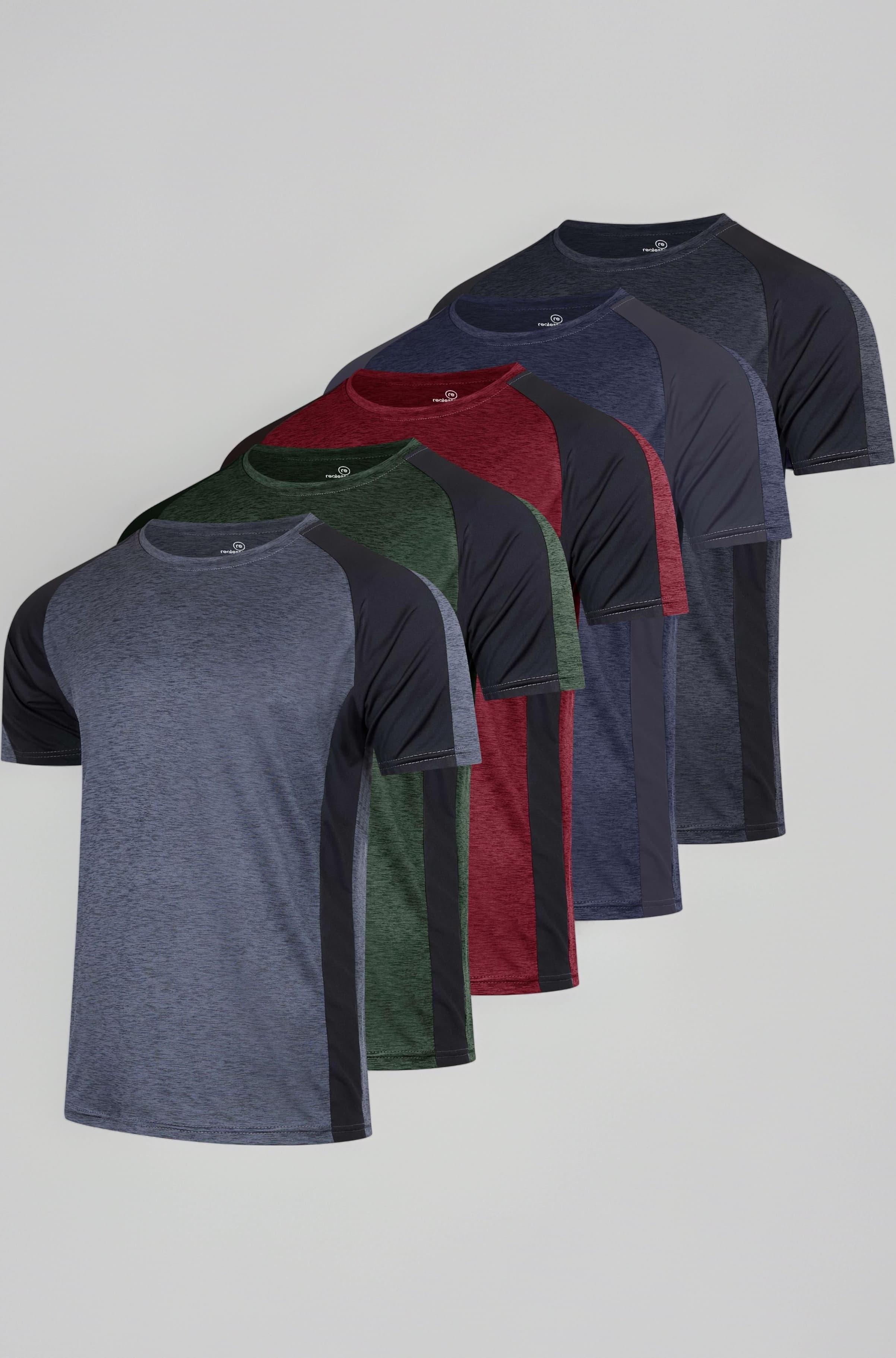 Real Essentials 5 Pack: Men’s Dry-Fit Moisture Wicking Active Athletic Performance Crew T-Shirt