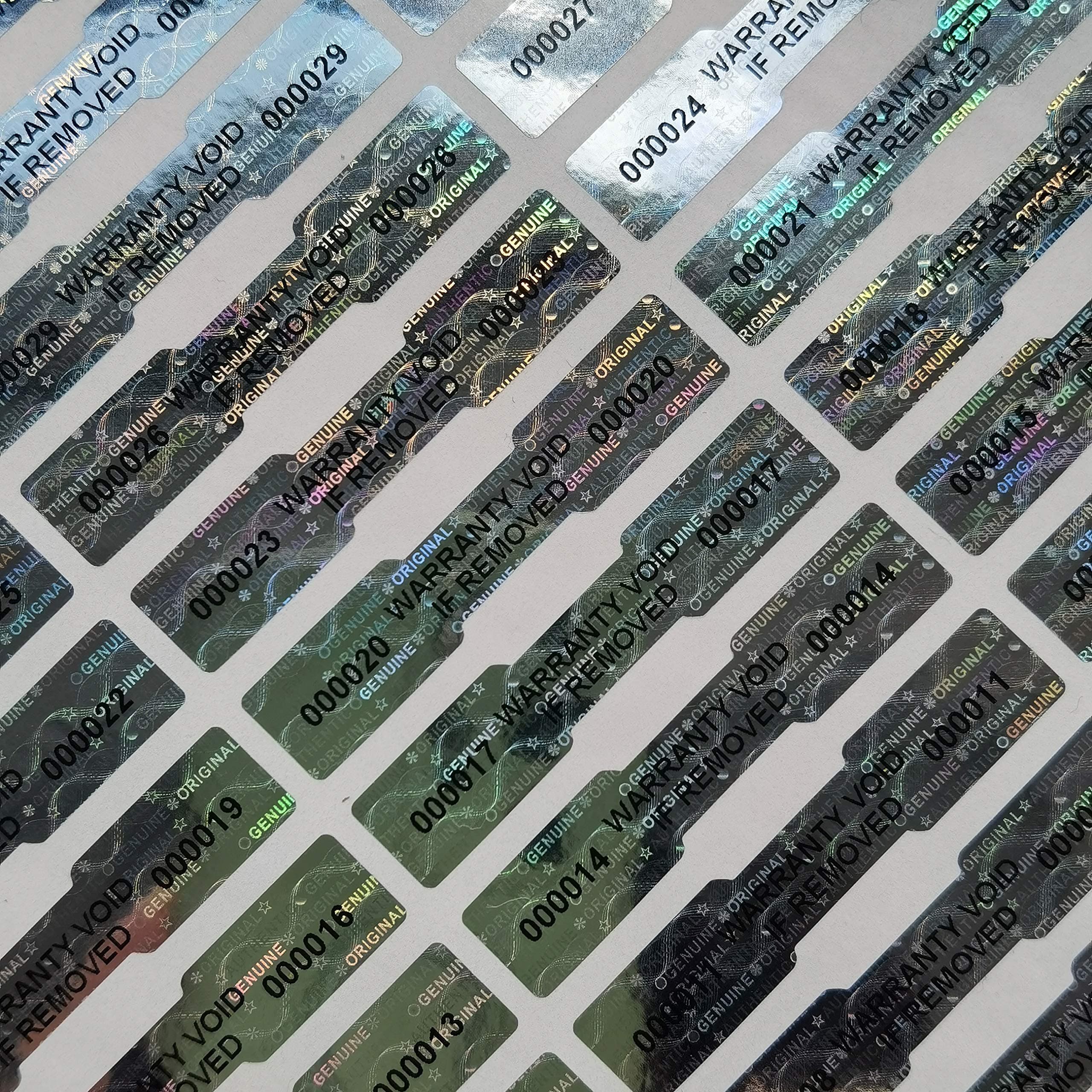 540 Pcs 1.968x0.39 inch Silver High Security Tamper Evident Seal Warranty Void Dogbone Original Genuine Authentic Hologram Labels/Stickers w/Unique Sequential Serial Numbering Tamper Proof Stickers