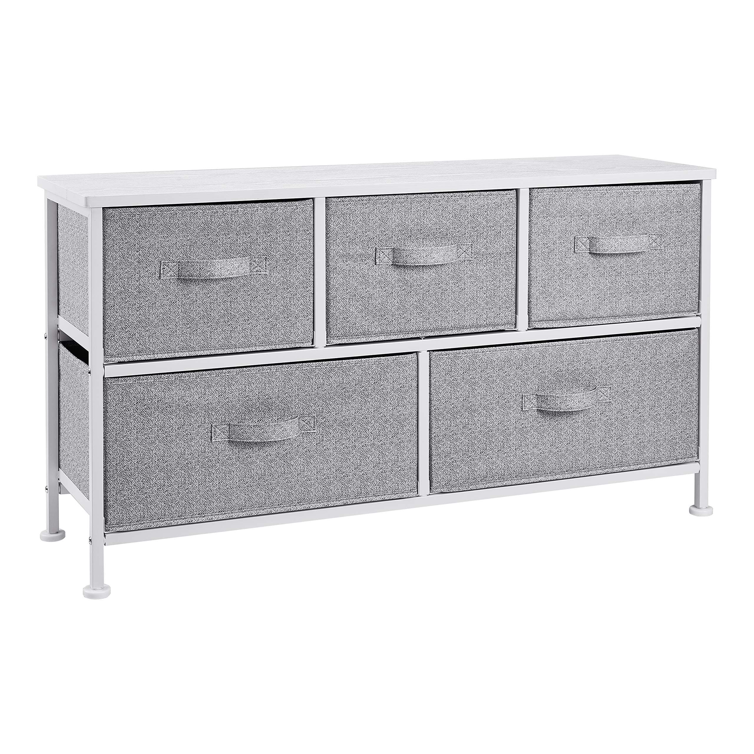 - Amazon Basics Extra Wide Fabric 5-Drawer Storage Organizer Unit for Bedroom Closet, White